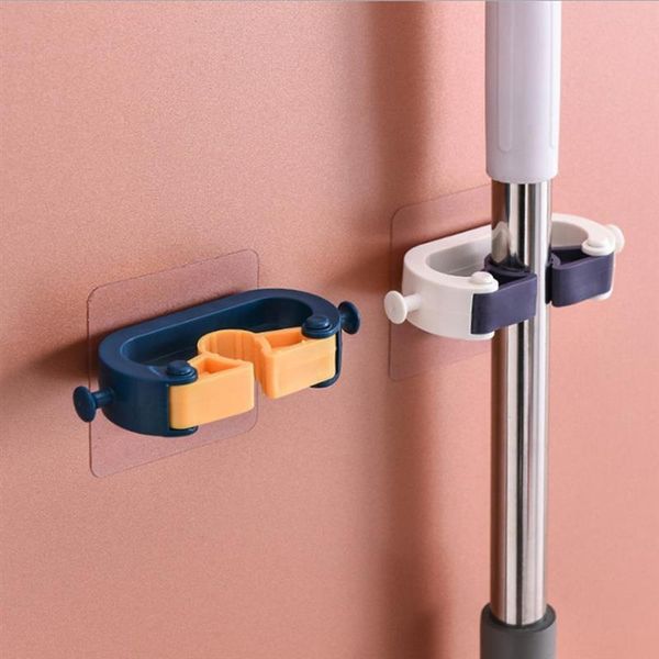 

hooks & rails 4pcs multi-purpose mop holders multi-function self adhesive storage racks wall-mounted broom clips bathroom strong