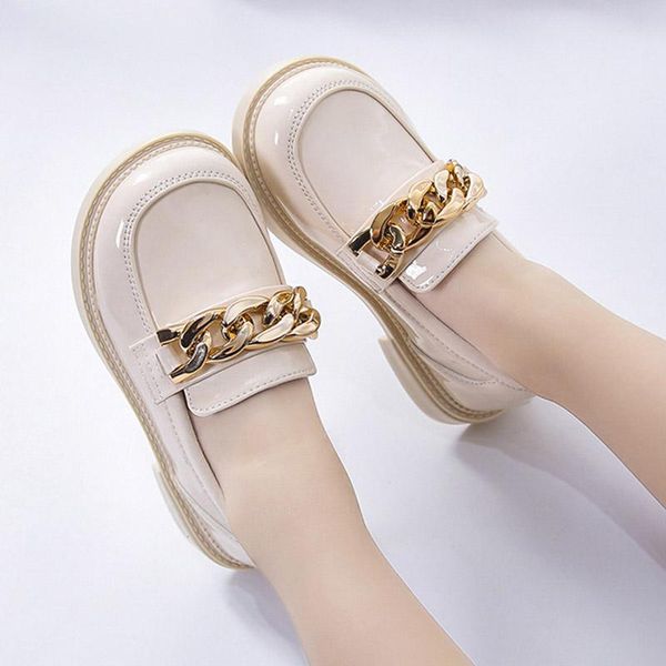 

flat shoes kids loafers chain metal slip on girls patent leather oxford boys casual sneakers child boat shoe spring, Black;grey