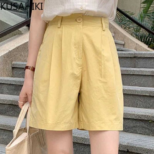 

kusahiki summer women shorts korean fashion bottoms causal solid high waisted wide leg short feminimos 6h784 210602, White;black