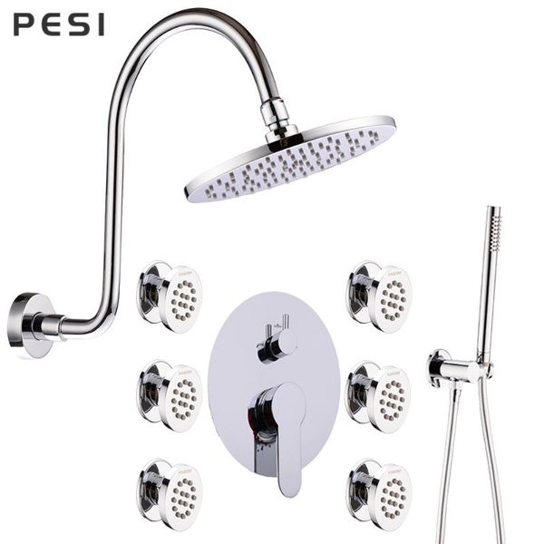

8/10/12 inch solid brass shower set bathroom round head faucet luxury chrome handshower diverter mixer handheld spray set. sets