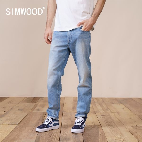 Simwood Bahar Yeni Düzenli Düz Kot Erkekler Moda Ripped Rahat Denim Pantolon Artı Boyutu Marka Giyim SK130189 210320