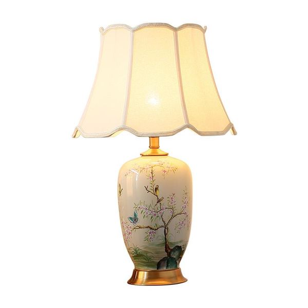 

table lamps modern pastoral ceramic dimmer lamp foyer bed room parlor spring paniting porcelain desk light d71