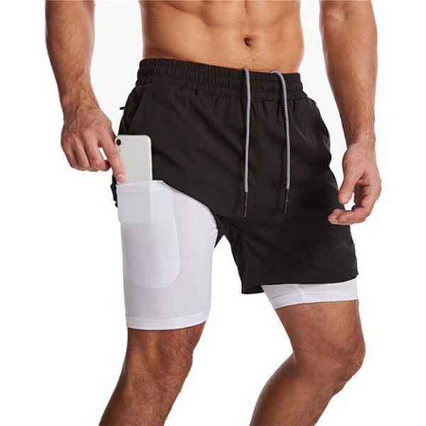 

summer men\u2021 s shorts, elastic high waist sweatpants double-layer sports pants with hidden pocket for sport, White;red