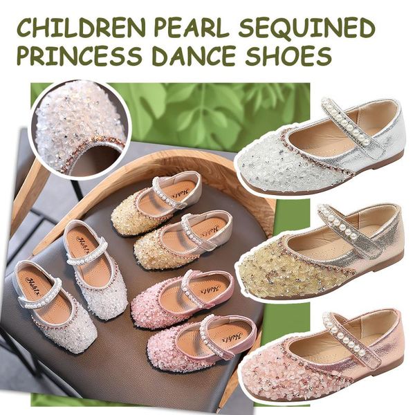 

children pearl princess girls dance leather shoes sequined soft bottom children' party wedding flat, Black;grey