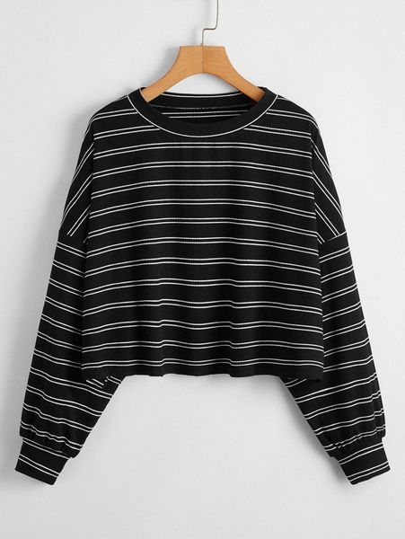 

plus striped drop shoulder tee a9p6#, Black