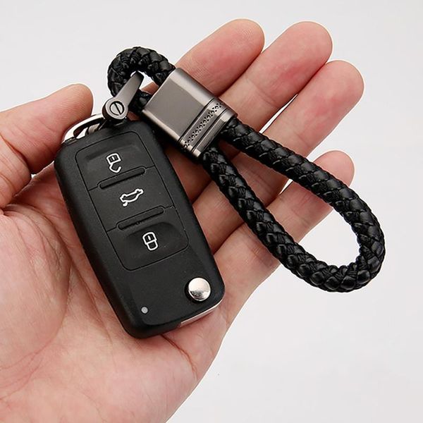 

keychains leather rope keychain for car hand woven horseshoe buckle key rings couple auto gift detachable metal luxury chains, Silver