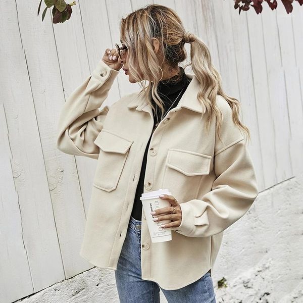 

women's wool & blends women jacket turn-down collar loose drop-shoulder coats winter coat ladies outerwear harajuku chic all-match jack, Black