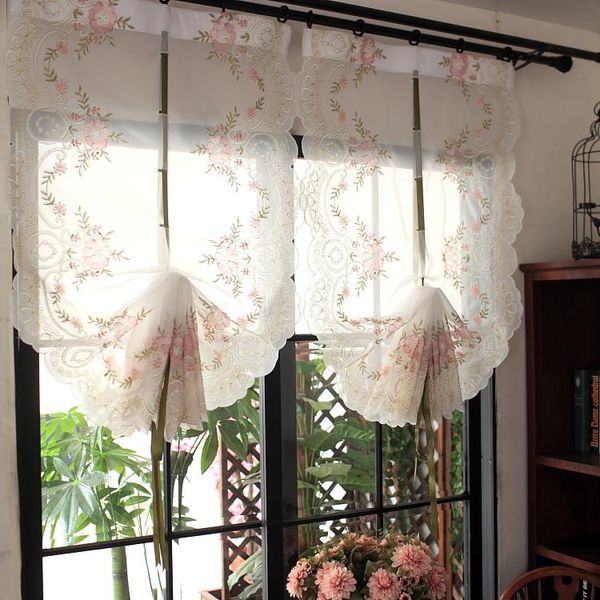 

curtain & drapes short kitchen curtains pastoral style floral embroidered roman blinds white sheer for bedroom window treatment