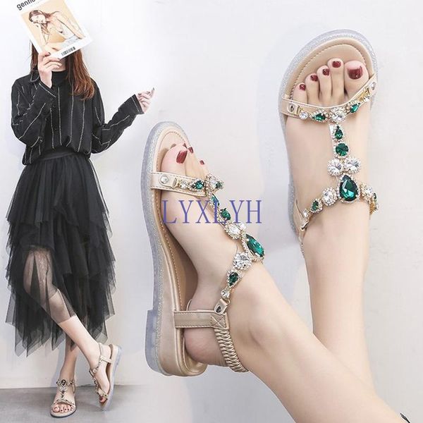 

sandals ladies elegant party shoes crystal fashion 2021 summer hollow soft pu elastic band wedge heels, Black