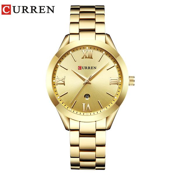 

wristwatches montre femme curren brand sports small gold watch waterproof stainless steel wristband business quartz women watches, Slivery;brown