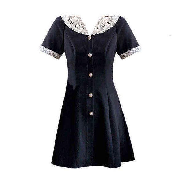 

french doll collar drs 2021 women's style small figure with thin waist, Black;gray