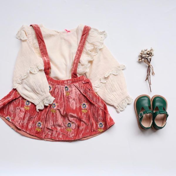 

skirts kids 2021 lou& brand autumn winter girls cute flower embroidery print baby child outfits clothes, Blue