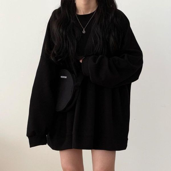 

women's hoodies & sweatshirts solid not hat women o-neck loose streetwear korean style students leisure fashion spring outwear comfort, Black