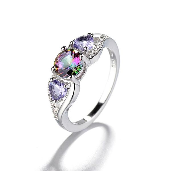 

cluster rings 925 sterling silver ring colorful heart-shaped gemstone woman wedding gift, Golden;silver