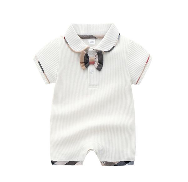 

Summer Baby Boys Girls Short Sleeve Rompers with Bowtie Infant Cotton Turn-down Collar Jumpsuits Toddler Breathable Onesies Kids Clothes Babies Clothing, White