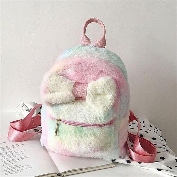 

lovely bow wool backpack for children fur mini backpacks girls colorful travel bags multifunctional school m