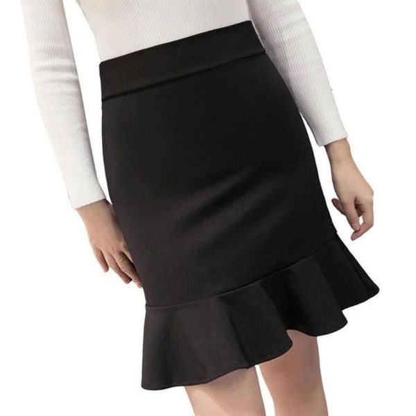 

woman skirts short skirt summer slim fashion fishtail trend lotus leaf, Black