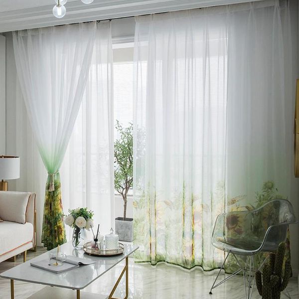 

curtain & drapes adeeing sunflower printing tulle window spring summer for bedroom living room resturant