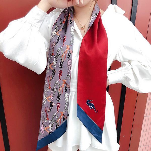 

scarves 13x150cm autumn winter korean silk long scarf for women clean diagonal printing retro ladies neck hair, Blue;gray