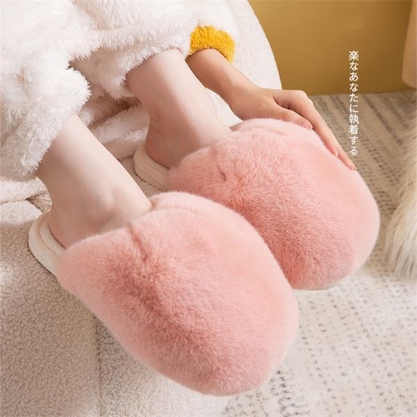 Winter House Fluffy Pantofole di pelliccia da donna Big Fur Toe Ragazze Scivoli sfocati Camera da letto Morbida suola antiscivolo Scarpe da donna calde in peluche Y1120