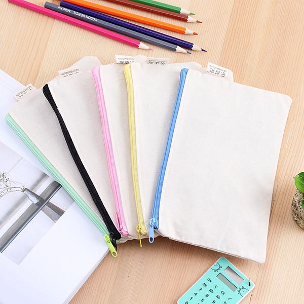 5 cores DIY em branco canva canvas saco pintura zíper lápis canetas sacos de estudante papelaria bolsa de armazenamento cosmético grande capacidade BH5055 TYJ