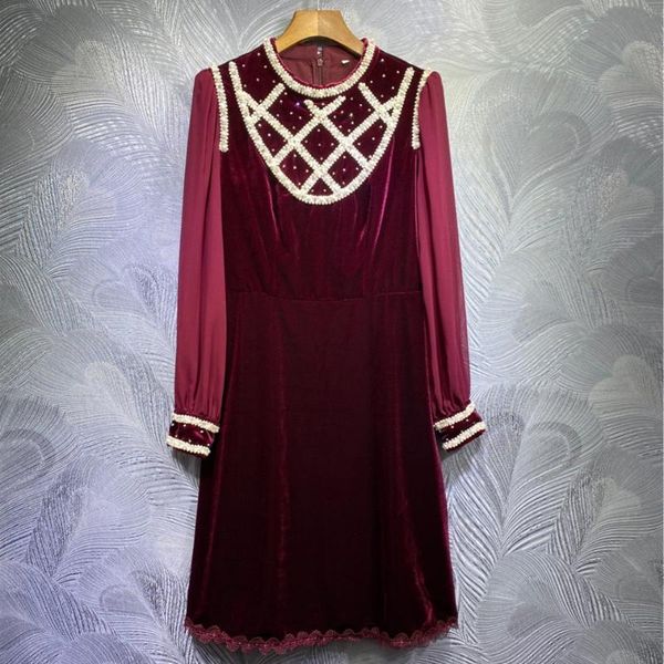 

casual dresses arrival autumn women's pearls beading velvet dress fashion women elegant long sleeves c303, Black;gray