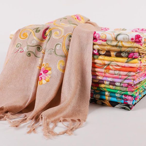 

scarves luxury design hand embroidery scarf women warm winter cashmere pashmina shawl lady wrap female blanket poncho bufanda, Blue;gray