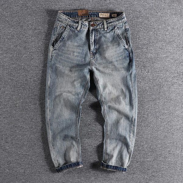 

men's jeans 2021 blue trend slim youth trouser small straight nine point pants for promotion 201