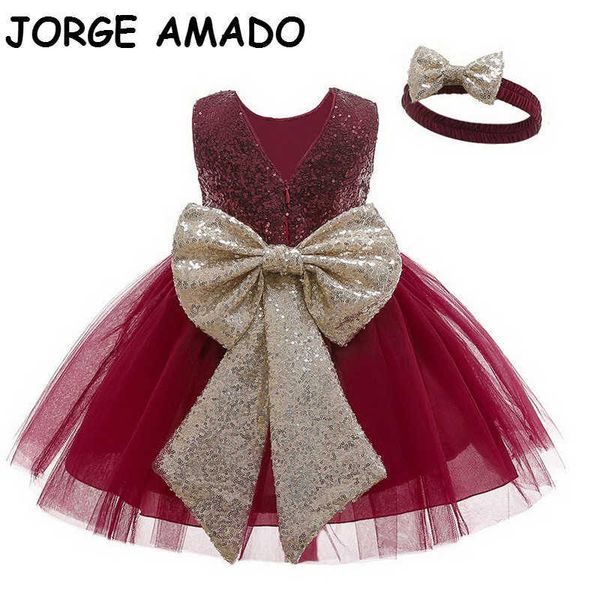 

baby dress girl christmas sequins bow princess es for wedding 1st year birthday little clothes e2764 210610, Red;yellow