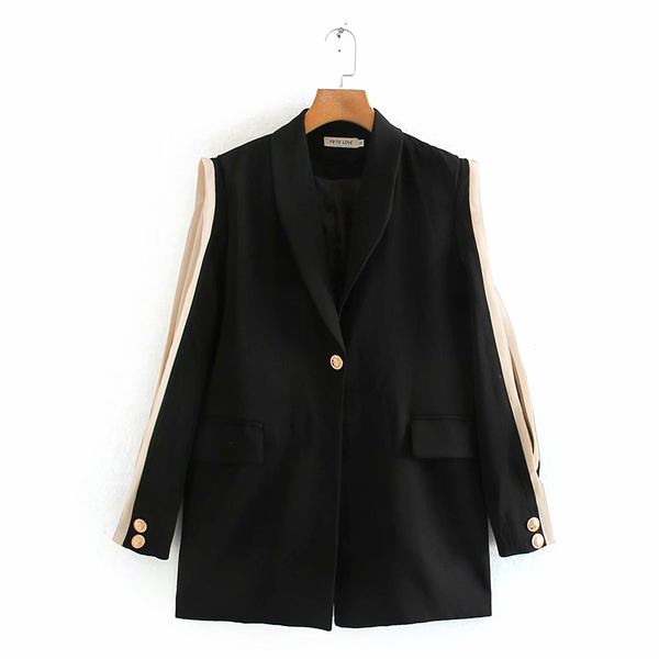 

women's down & parkas autumn black hand sleeve patchwork coat for women summer single breasted jackets ladies formal suit krif
