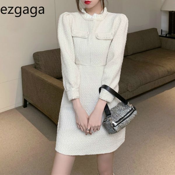 Ezgaga Undefiniert Elegantes Kleid Frauen Französisch Stil Mode Zarte Rüschen Süße Damen Party Kleid Temperament Vestido Feminino 210430
