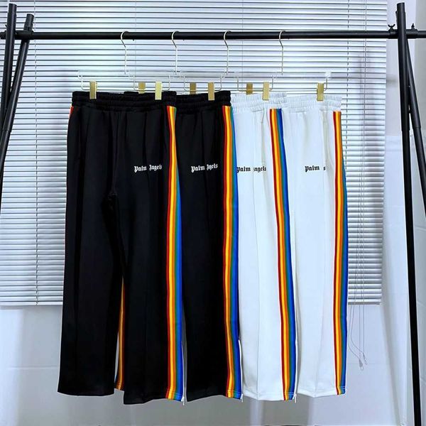 

angel correct version pa/lm rainbow stripe ribbon high street fog trendy pants lzog, Black