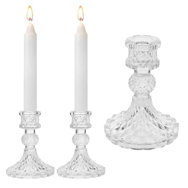 

2pcs simple glass candlestick clear candle stand holder for home holders