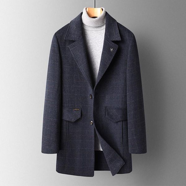 

men's wool & blends 2021 french autumn and winter coat men's double-sided windbreaker medium long slim woolen, Black