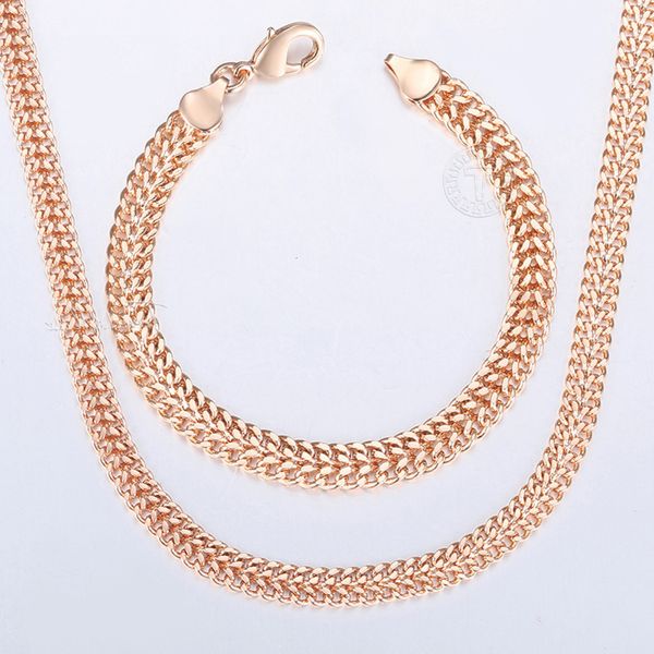 

davieslee jewelry sets for women men 585 rose gold bracelet necklace set double cuban weaving bismark chain lcs04, Golden
