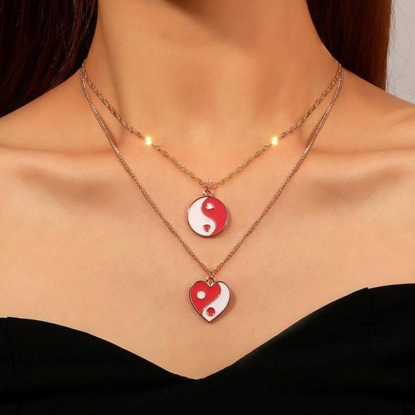 

pendant necklaces vintage necklace choker creative tai chi pattern heart for women hip hop punk jewelry & pendants colar gift, Silver
