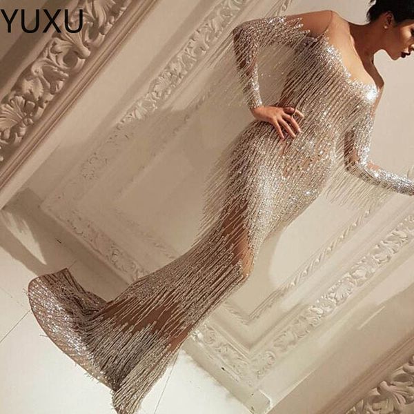 Silver Sexy V-Neck Sirena Dresses Prom Dresses 2022 maniche lunghe Abiti da sera formale africano Abiti da festa di laurea Abiti da cocktail Party Abiti