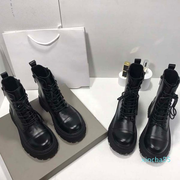 

women chunky boot designer shoes martin desert boots real leather medal coarse non-slip woman winter shoe, Black