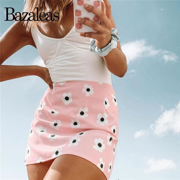 

skirts bazaleas streetwear slim women a-line skirt harajuku cute pink floral print womens high waist short mini, Black
