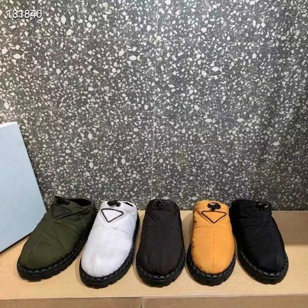 

2023 designer space boots quilted nylon mid boot ankle leather shoe camouflage metal triangle waterproof shoes winter warm cotton booties, Black