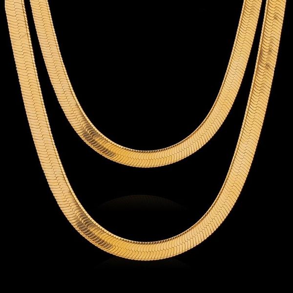 

chains 5mm women gold filled snake necklace flat herringbone choker link chain for girls hip hop never fade minimalist collar, Silver