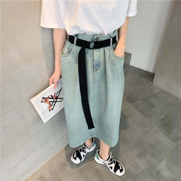 

skirts hzirip elegance chic fashion 2021 women denim waist slim slender minimalist a-line cowboy, Black