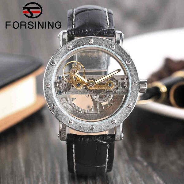 

2019 luxury hollow automatic mechanical self wind watches men black leather transparent skeleton for daddy, Slivery;brown
