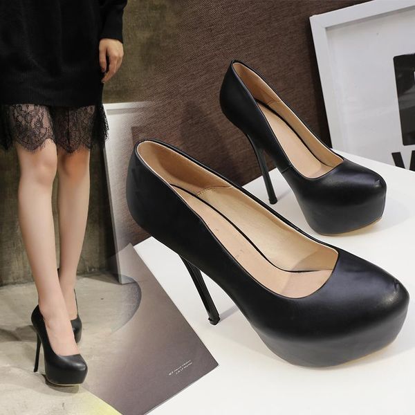 

cm fashion round toe high heels classic black large size -17 white dress shoes
