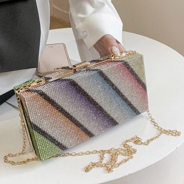 

evening bags luxury handbags for women crystal diamond square box hand bag thin metal chain crossbody shoulder female clutch