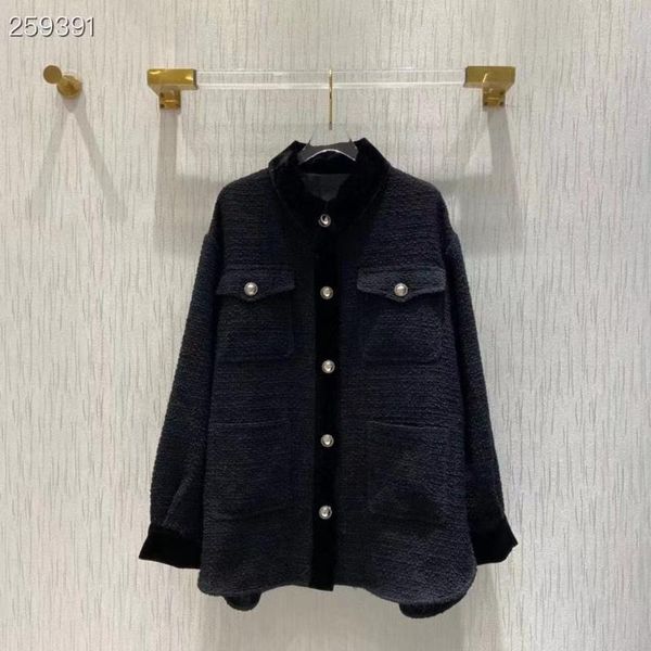 

women's jackets runway designer winter turn down collar tweed coat casual single breasted velvet black jacket 2021 women outwear, Black;brown