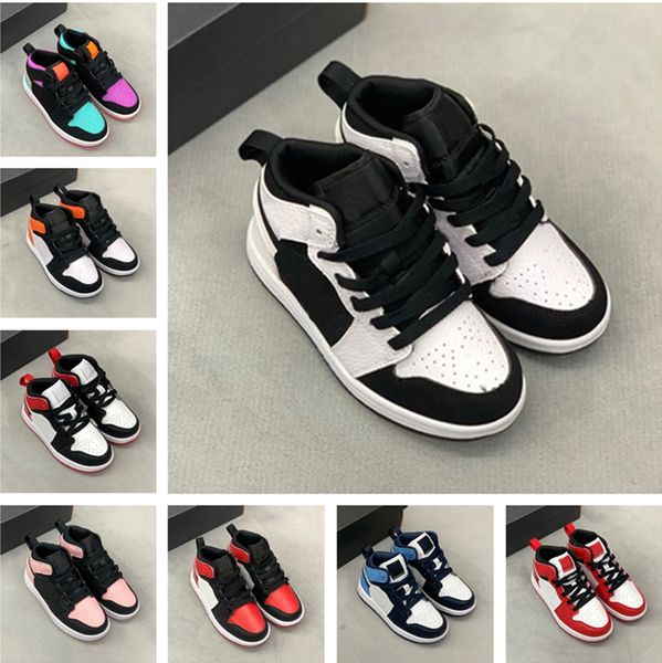 

2021 kids 1 basketball shoes girls boys baby 1s wolf grey blue black white red prom night kid sneakers tennis children multi sports quality, Black;red