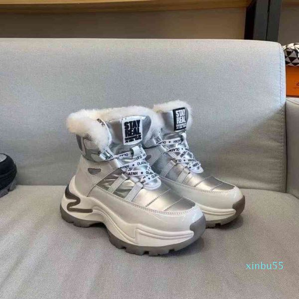 

snow boots women's winter thickened warm thick soled casual dad shoes korean sports lace up short boots, Black