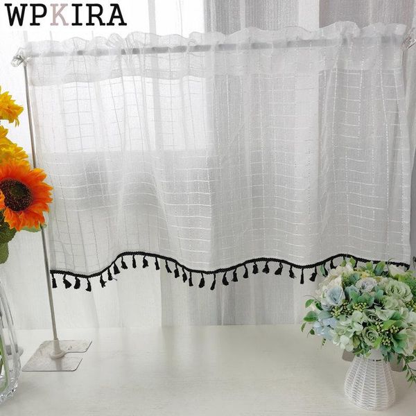

curtain & drapes modern simple white lattice short for kitchen bay window drape with black tassel sheer coffee porch 036#d