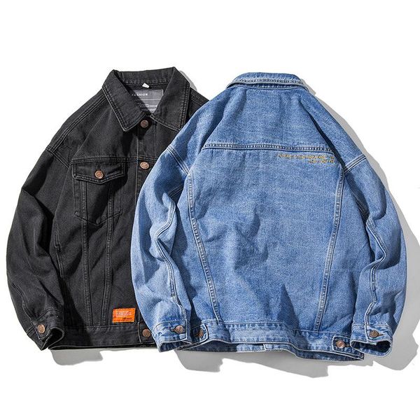 

m-5xl large size cotton jeans jacket men oversized vintage streetwear button down denim trucker jean coat black blue, Black;brown
